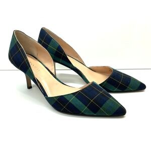 Sole Society Size 8 JENN Navy & Green Plaid High Heel D'Orsay Pumps Shoe NEW